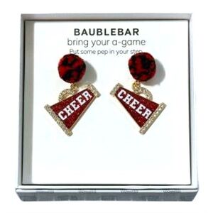 Baublebar Red Cheer Squad Pep Rally Post Earrings w/ Fuzzy Pom Pom & Jewels NIB